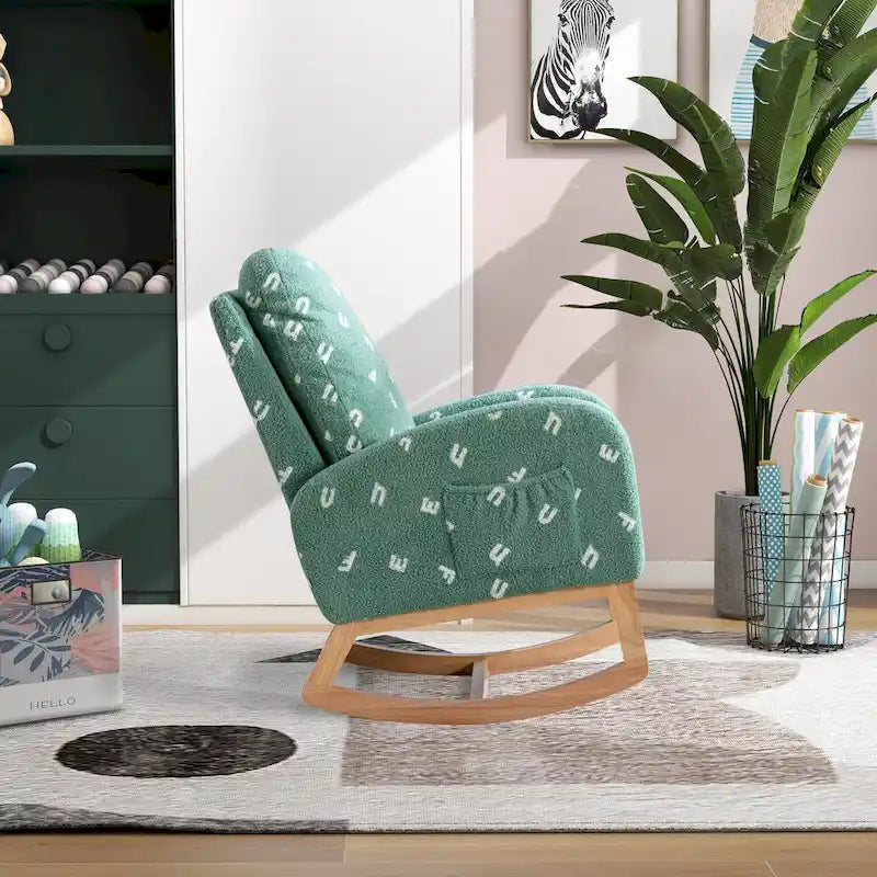 26.8 Upholstered High Back Rocking Chair with Side Pocket