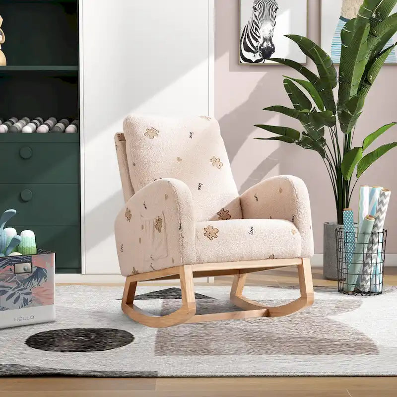 26.8 Upholstered High Back Rocking Chair with Side Pocket