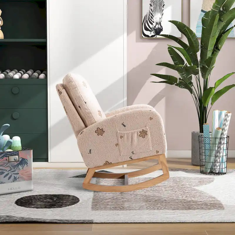 26.8 Upholstered High Back Rocking Chair with Side Pocket