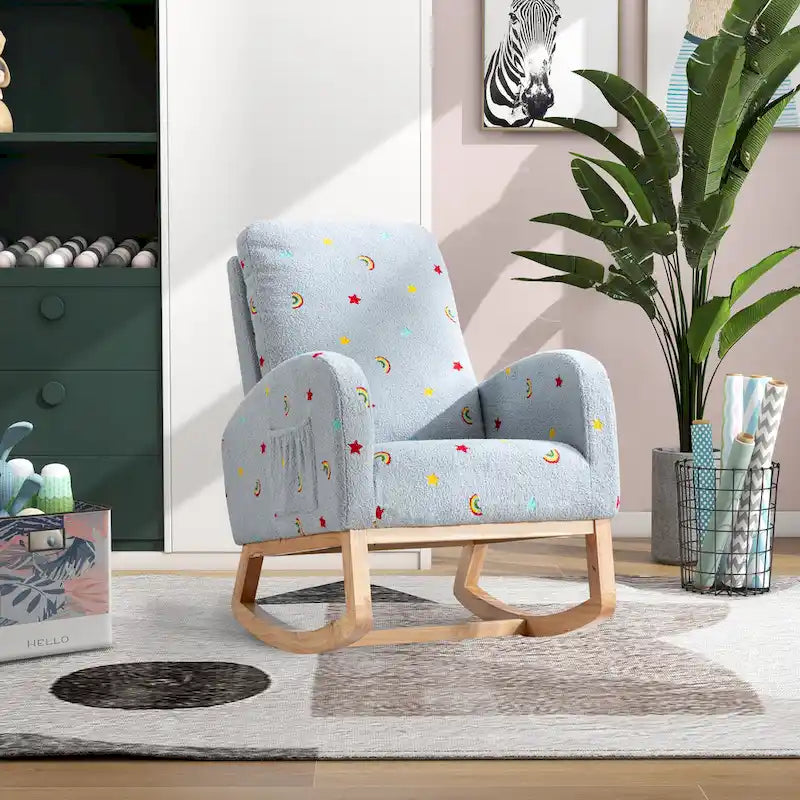 26.8 Upholstered High Back Rocking Chair with Side Pocket