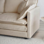Beige Chenille Single Sofa with Ottoman and Double Cushion Seat