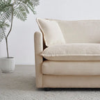 Beige Chenille Single Sofa with Ottoman and Double Cushion Seat