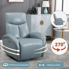 Blue Genuine Leather Swivel Glider Power Recliner with USB, Type-C, Pockets