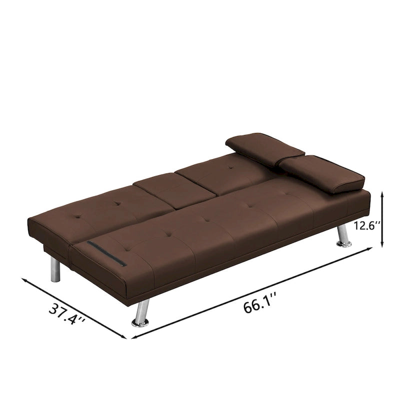 66.1 PVC Loveseat Sofa Bed with Wood Frame and Stainless Legs