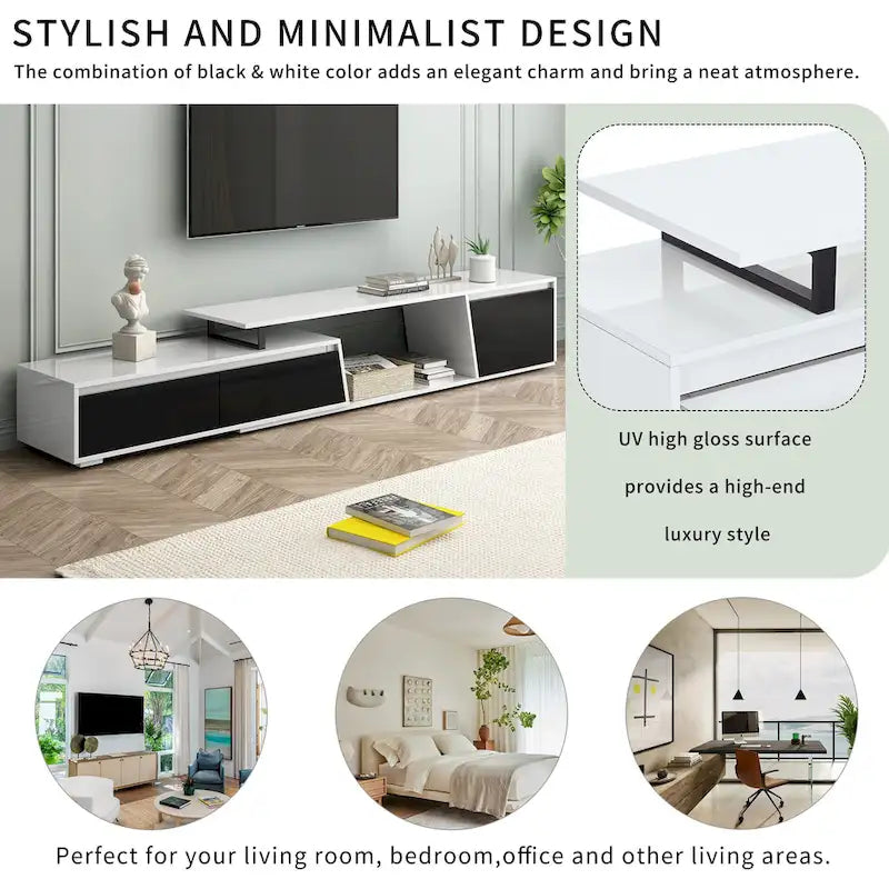 White Modern Extendable TV Stand for 100 TVs
