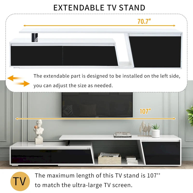 White Modern Extendable TV Stand for 100 TVs