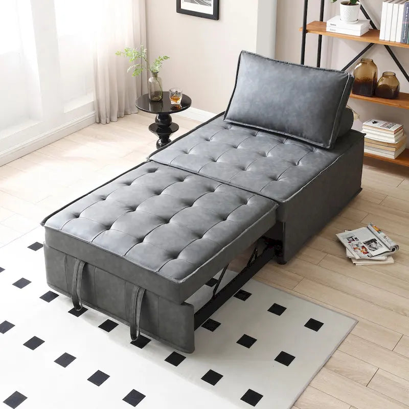 39 Faux Leather Single Ottoman Pull-Out Sofa Bed with Adjustable Backrest