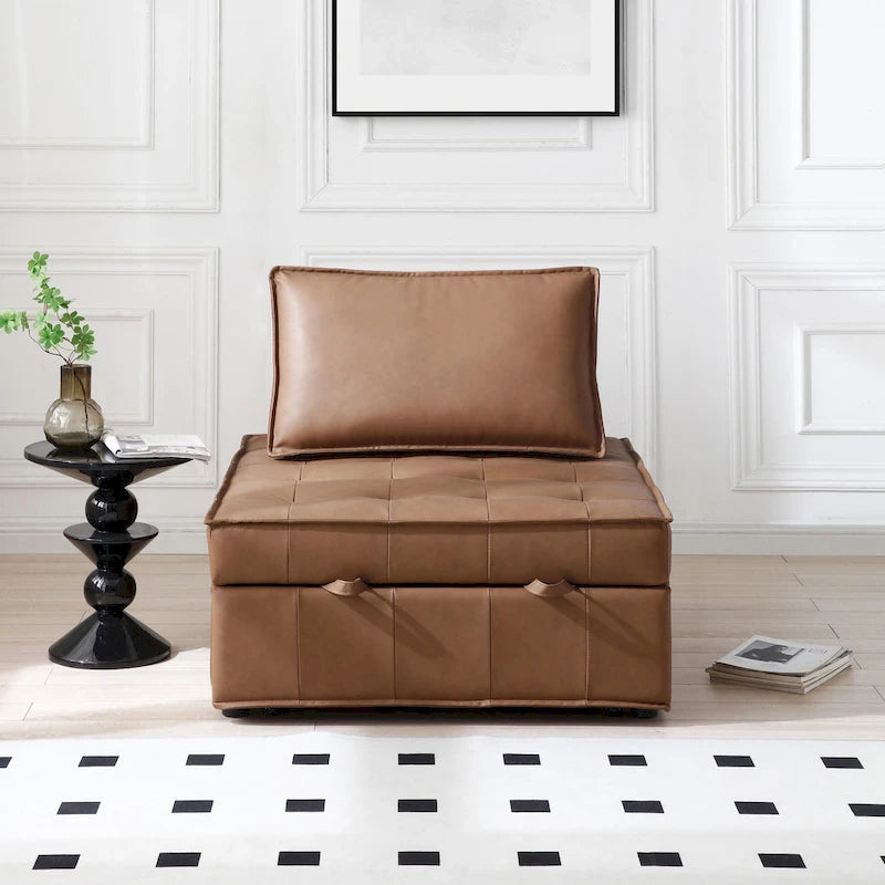 39 Faux Leather Single Ottoman Pull-Out Sofa Bed with Adjustable Backrest