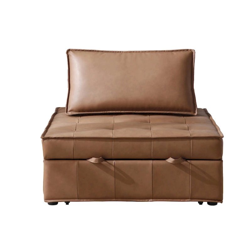 39 Faux Leather Single Ottoman Pull-Out Sofa Bed with Adjustable Backrest
