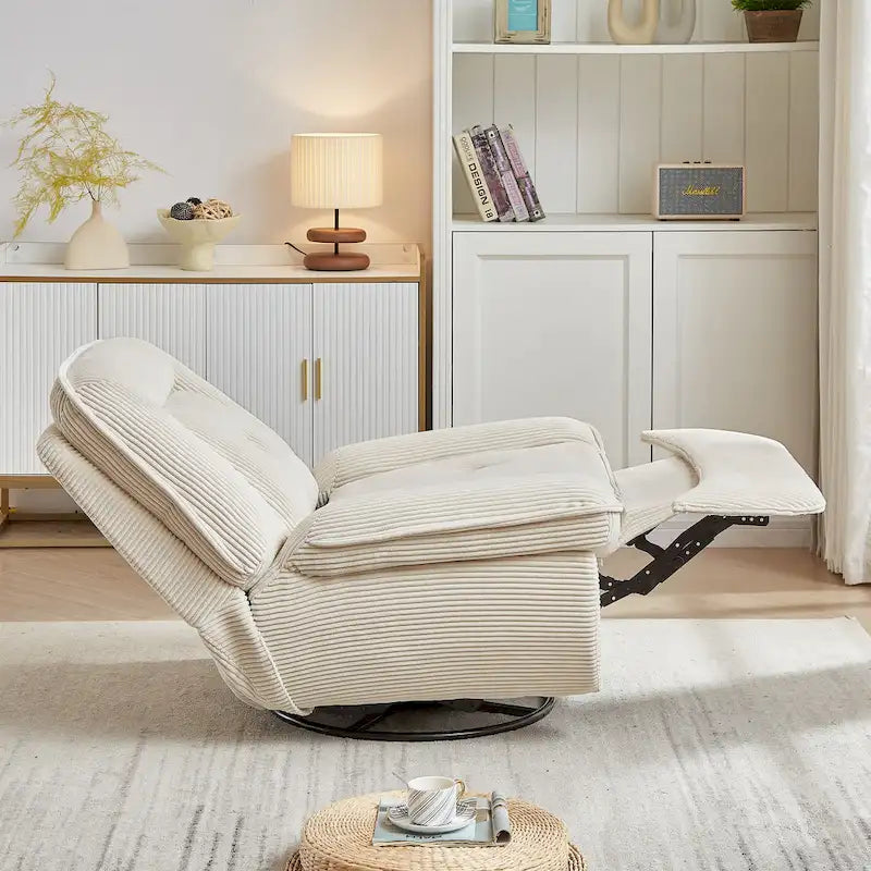 Corduroy Swivel Glider Recliner, Footrest for Living Room