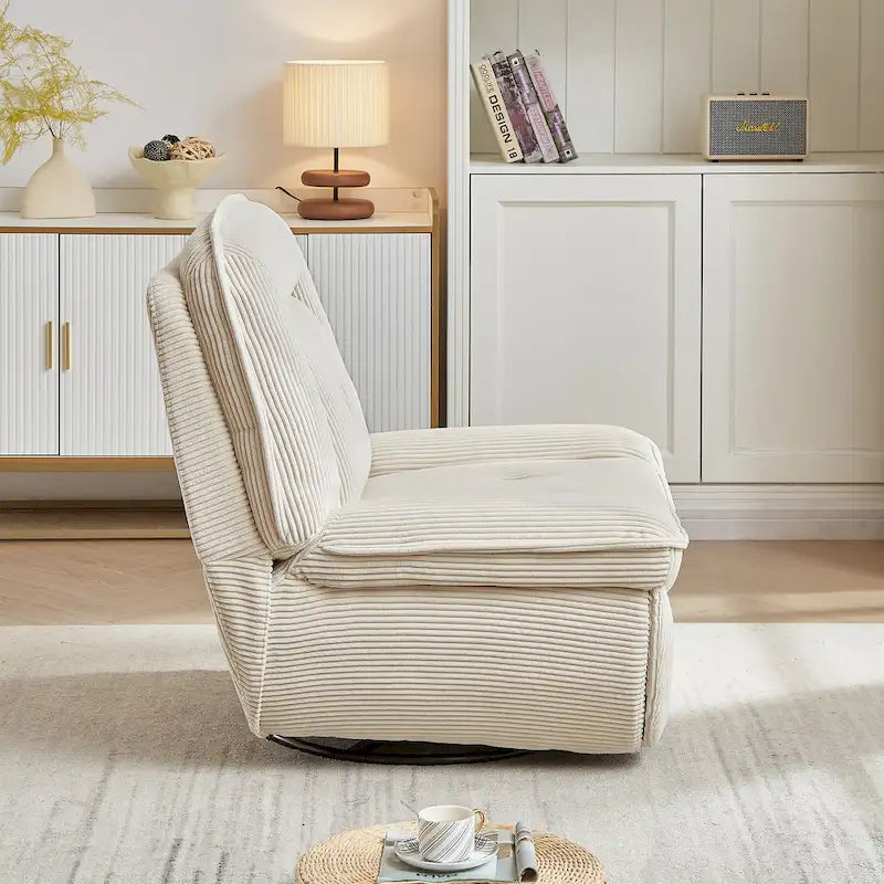 Corduroy Swivel Glider Recliner, Footrest for Living Room