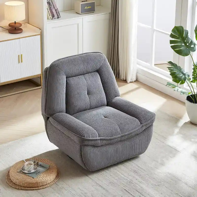 Corduroy Swivel Glider Recliner, Footrest for Living Room