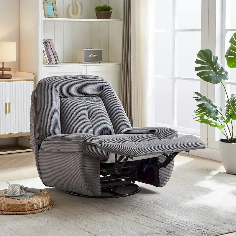 Corduroy Swivel Glider Recliner, Footrest for Living Room