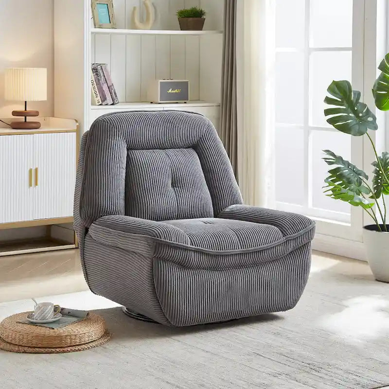 Corduroy Swivel Glider Recliner, Footrest for Living Room