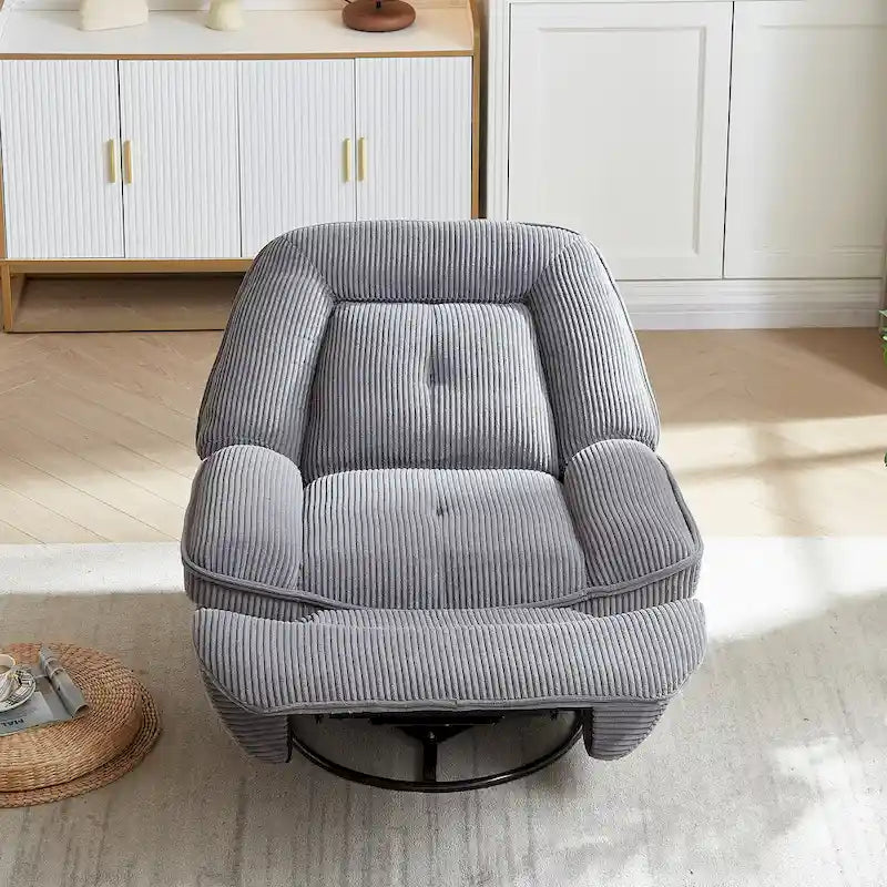 Corduroy Swivel Glider Recliner, Footrest for Living Room