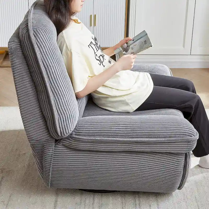 Corduroy Swivel Glider Recliner, Footrest for Living Room