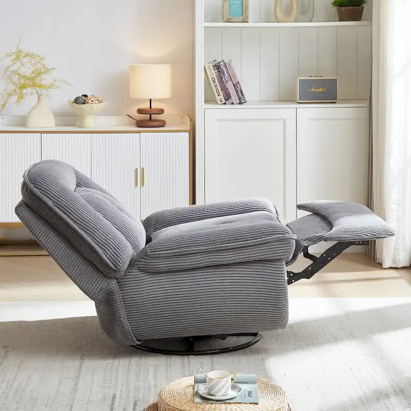 Corduroy Swivel Glider Recliner, Footrest for Living Room