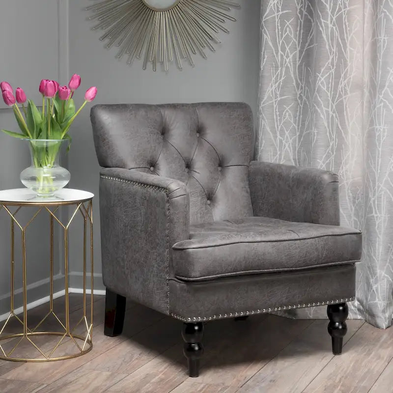 Slate 28 Button Tufted Club Chair with Nailheads