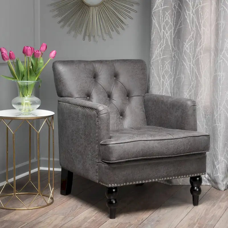 Slate 28 Button Tufted Club Chair with Nailheads