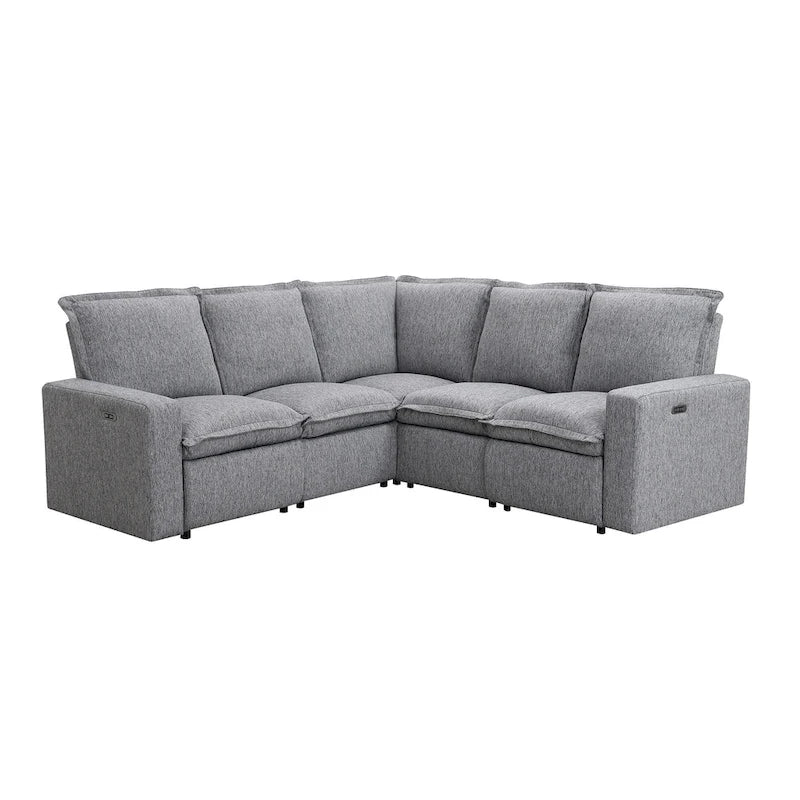 Grey Linen L-Shaped Sectional Sofa with Power Recliners & USB