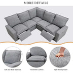 Grey Linen L-Shaped Sectional Sofa with Power Recliners & USB