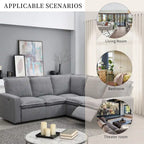 Grey Linen L-Shaped Sectional Sofa with Power Recliners & USB