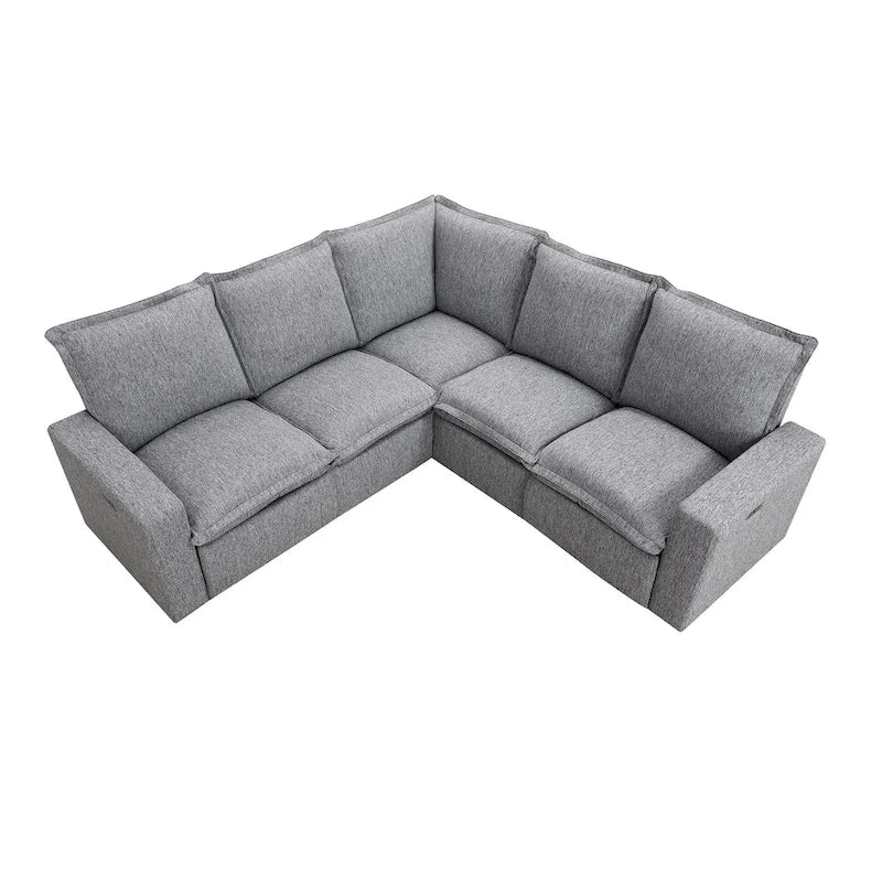 Grey Linen L-Shaped Sectional Sofa with Power Recliners & USB