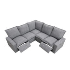 Grey Linen L-Shaped Sectional Sofa with Power Recliners & USB