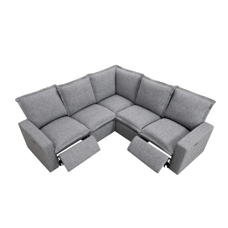 Grey Linen L-Shaped Sectional Sofa with Power Recliners & USB