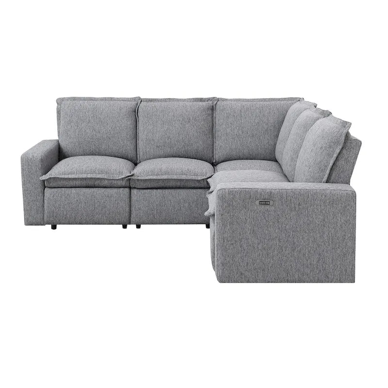 Grey Linen L-Shaped Sectional Sofa with Power Recliners & USB