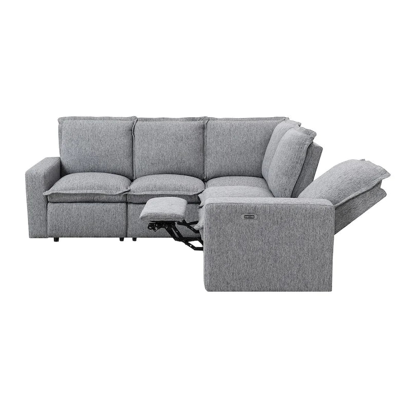 Grey Linen L-Shaped Sectional Sofa with Power Recliners & USB