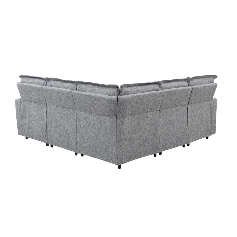 Grey Linen L-Shaped Sectional Sofa with Power Recliners & USB