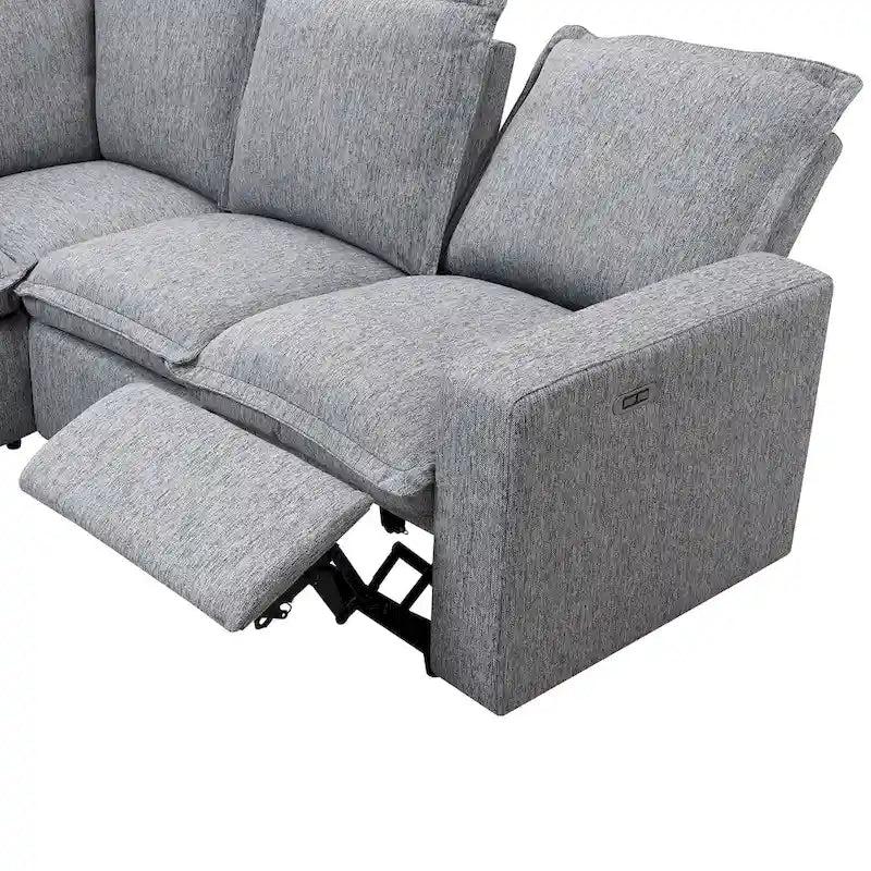 Grey Linen L-Shaped Sectional Sofa with Power Recliners & USB