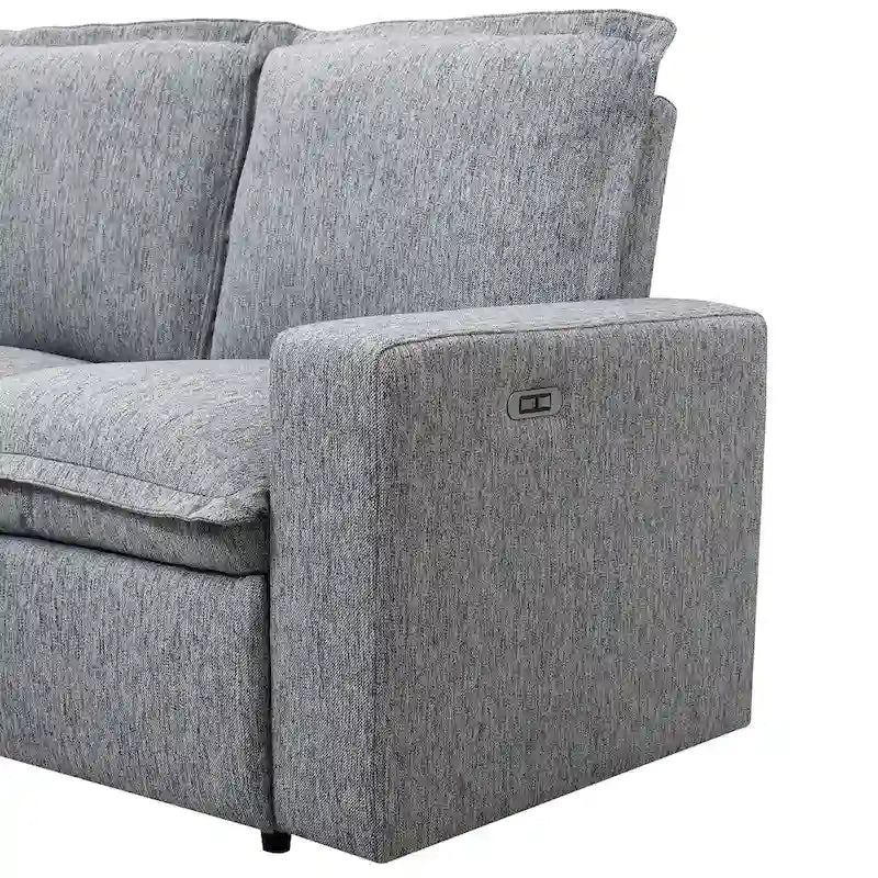 Grey Linen L-Shaped Sectional Sofa with Power Recliners & USB