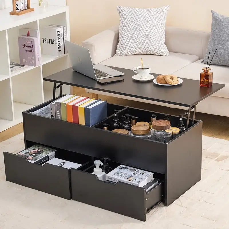Lift-Top Coffee Table with Storage Center Tables Hidden Compartment & 2 Drawers