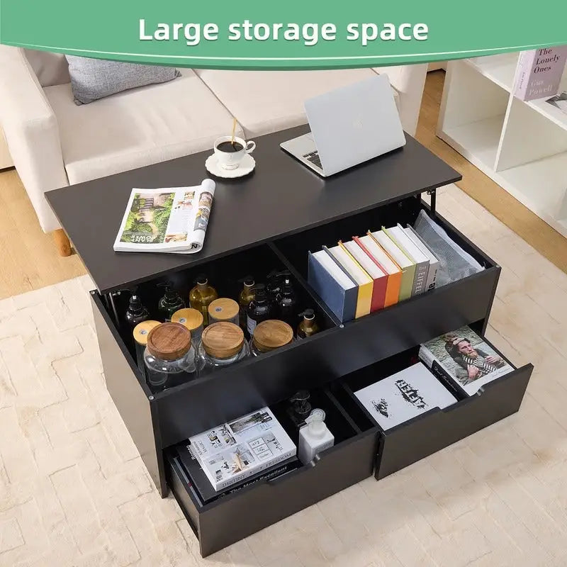 Lift-Top Coffee Table with Storage Center Tables Hidden Compartment & 2 Drawers