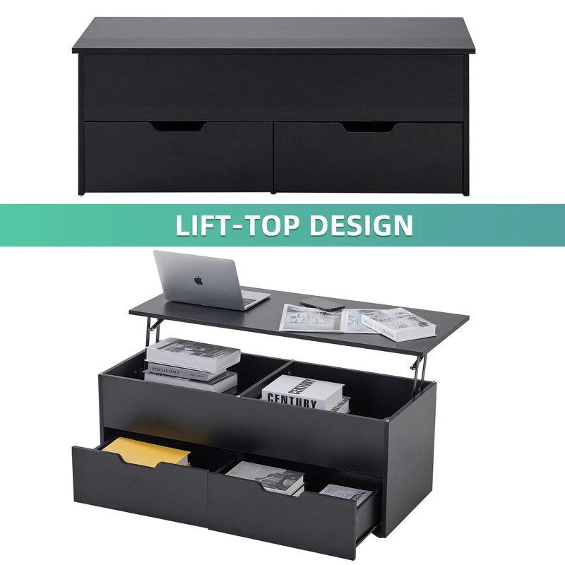 Lift-Top Coffee Table with Storage Center Tables Hidden Compartment & 2 Drawers