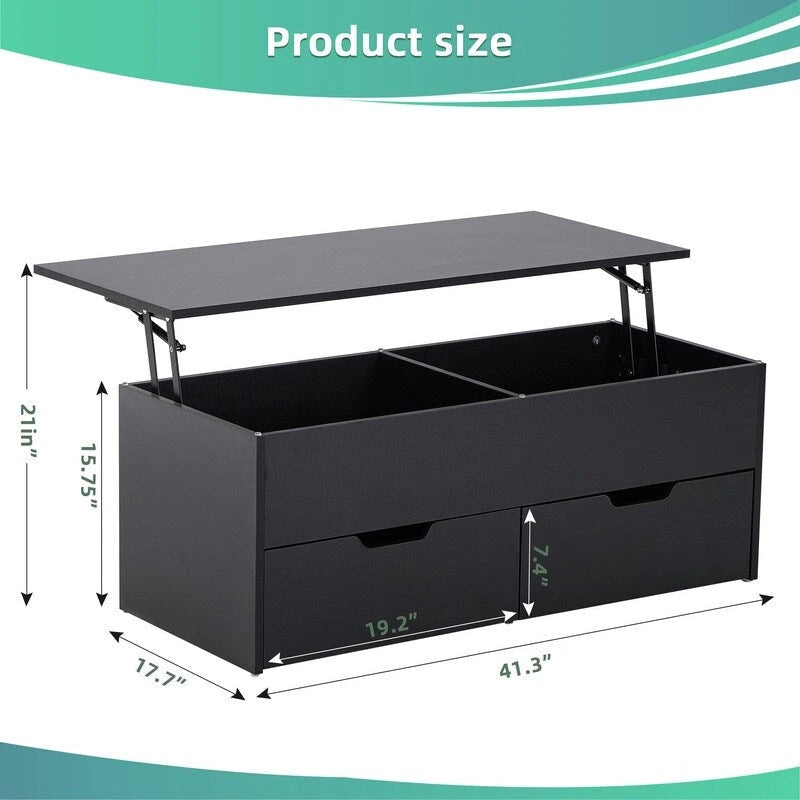Lift-Top Coffee Table with Storage Center Tables Hidden Compartment & 2 Drawers