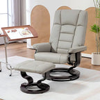Recliner with Ottoman, Swivel Recliner Chair and Ottoman, Faux Leather Reclining Chair with High Back and Wood Frame