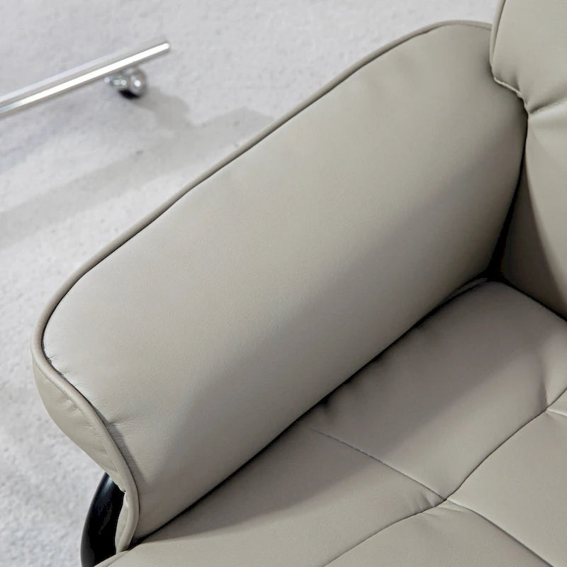 Recliner with Ottoman, Swivel Recliner Chair and Ottoman, Faux Leather Reclining Chair with High Back and Wood Frame