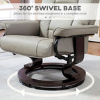 Recliner with Ottoman, Swivel Recliner Chair and Ottoman, Faux Leather Reclining Chair with High Back and Wood Frame