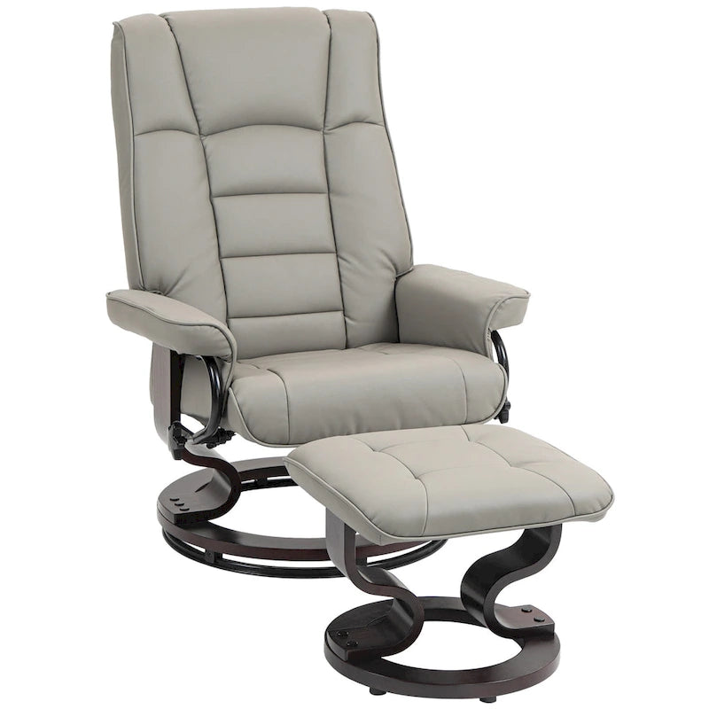 Recliner with Ottoman, Swivel Recliner Chair and Ottoman, Faux Leather Reclining Chair with High Back and Wood Frame
