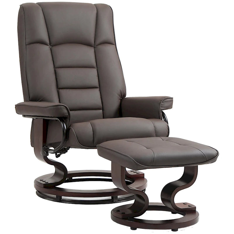 Recliner with Ottoman, Swivel Recliner Chair and Ottoman, Faux Leather Reclining Chair with High Back and Wood Frame