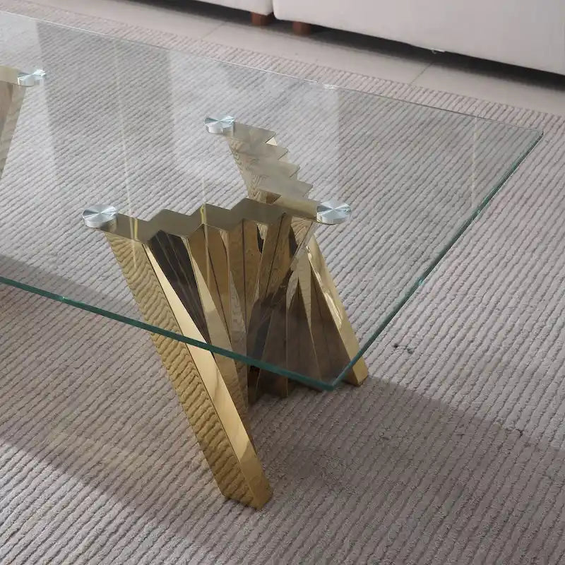 Tempered Glass Top Coffee Table with Gold Mirror Finish Stainless Steel Base