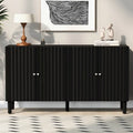 Elegant Four-Door Sideboard with Wavy Pattern Doors, Cylindrical Legs, and Sleek Metal Handles, Adjustable, for Living Room