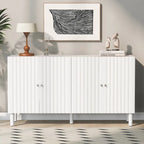 Elegant Four-Door Sideboard with Wavy Pattern Doors, Cylindrical Legs, and Sleek Metal Handles, Adjustable, for Living Room