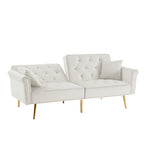 Velvet Tufted Sofa Couch with 2 Pillows and Nailhead Trim