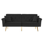 Velvet Tufted Sofa Couch with 2 Pillows and Nailhead Trim