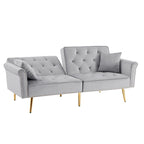 Velvet Tufted Sofa Couch with 2 Pillows and Nailhead Trim