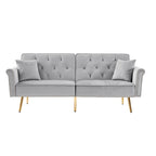 Velvet Tufted Sofa Couch with 2 Pillows and Nailhead Trim
